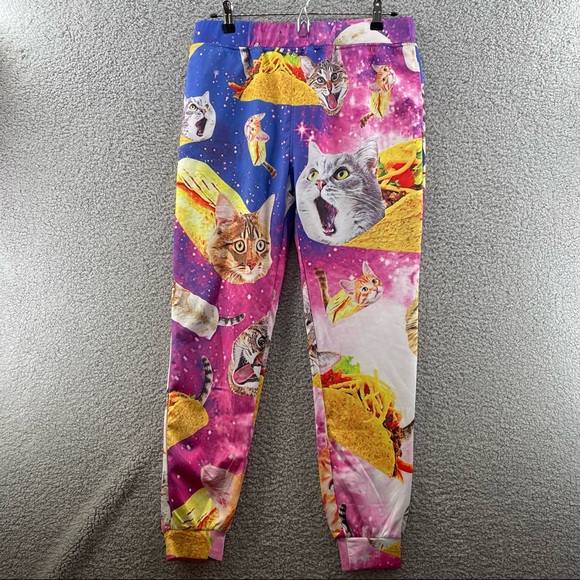 Graphic Print Pants - Graphic Taco Cat Funny Joggers Size Small